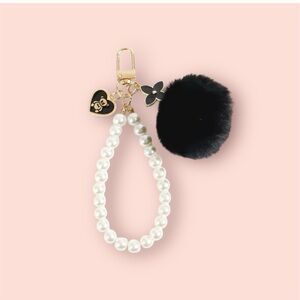 Elegant Pearl and Black Pom Pom Keychain/ bag charm